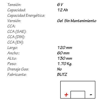 Batería de Gel BLITZ Modelo 01214