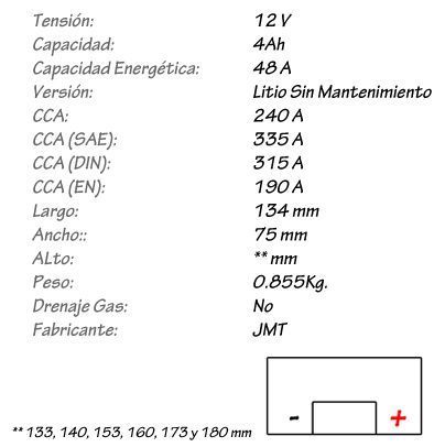 Batería de Litio JMT Modelo HJB12-FP