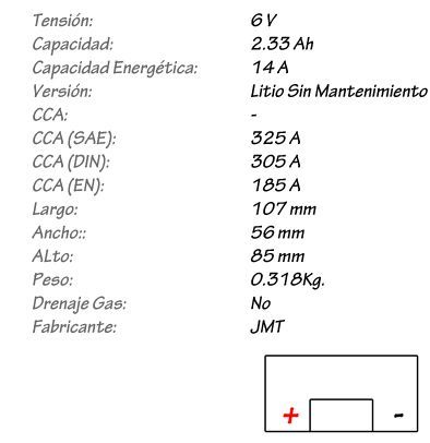 Batería de Litio JMT Modelo HJB612-FP