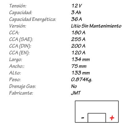 Batería de Litio JMT Modelo HJB9-FP