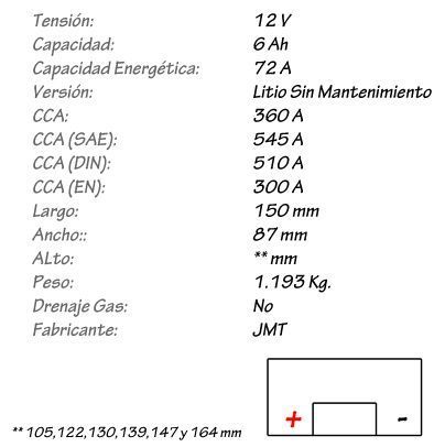 Batería de Litio JMT Modelo HJTX20CH-FP