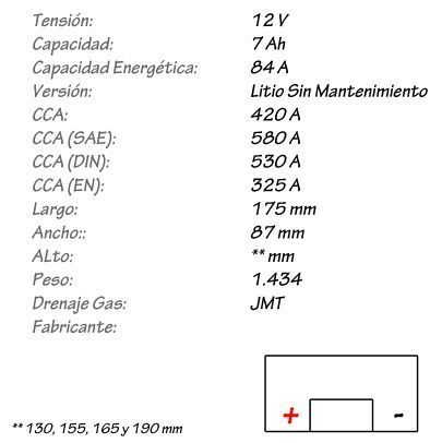 Batería de Litio JMT Modelo HJTX20H-FP