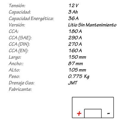 Batería de Litio JMT Modelo HJTX9-FP