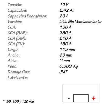 Batería de Litio JMT Modelo HJTZ7S-FP