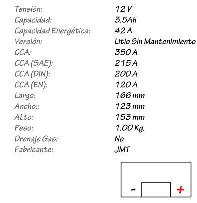 Batería de Litio JMT Modelo HJU-9-FP