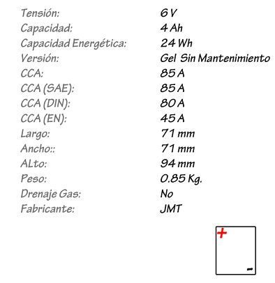 Batería de Gel JMT Modelo 6N4-2A-4