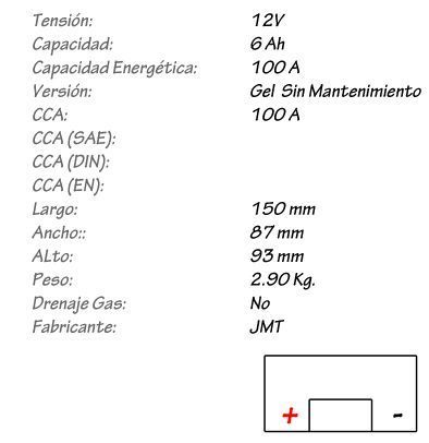Batería de Gel JMT Modelo YBX7A-BS