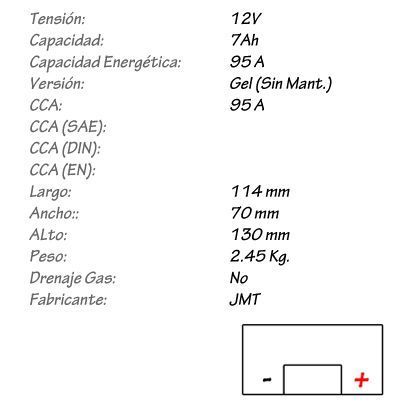 Bateria de Gel JMT Modelo YTX7L-BS