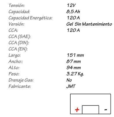 Bateria de Gel JMT Modelo YTZ10S